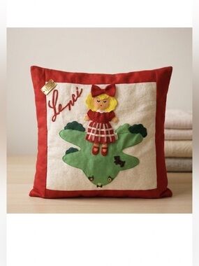 Vintage Lenci Italy Felt Applique Doll Pillow Cover Certificate 20x20
